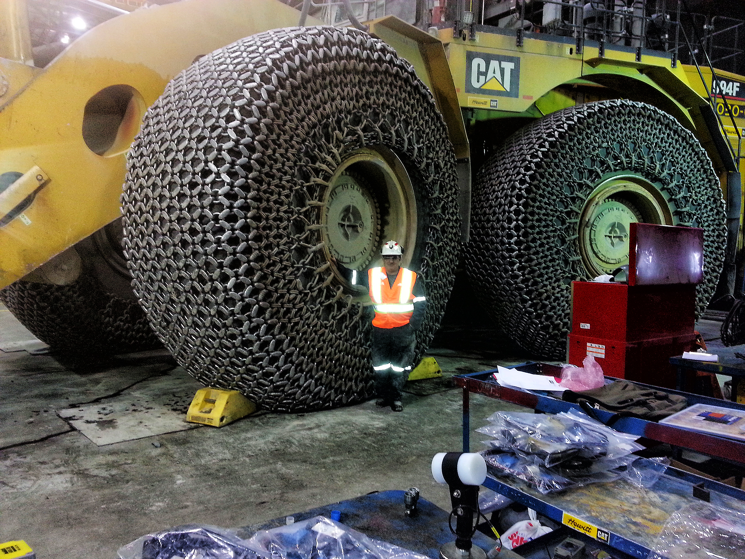 A TeleOp ready CAT 994F Loader (Senior Technician Phil Pelland for scale)