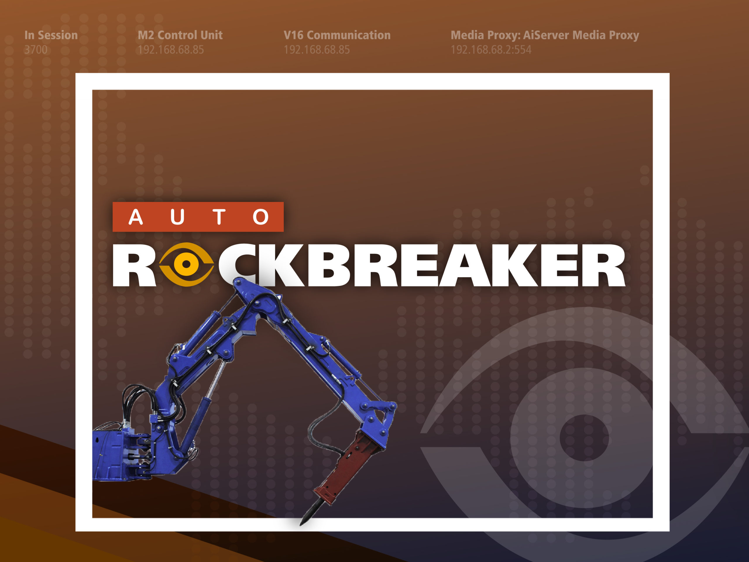A blue Rockbreaker with the TeleOp Eye in the background. Above the Rockbreaker, Auto Rockbreaker